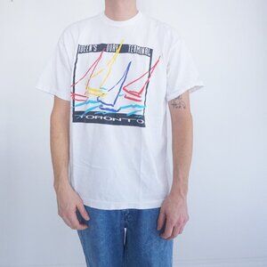 Vintage '90S Toronto Sailing White Cotton Single Stitch Tee By Fruit Of The Loom